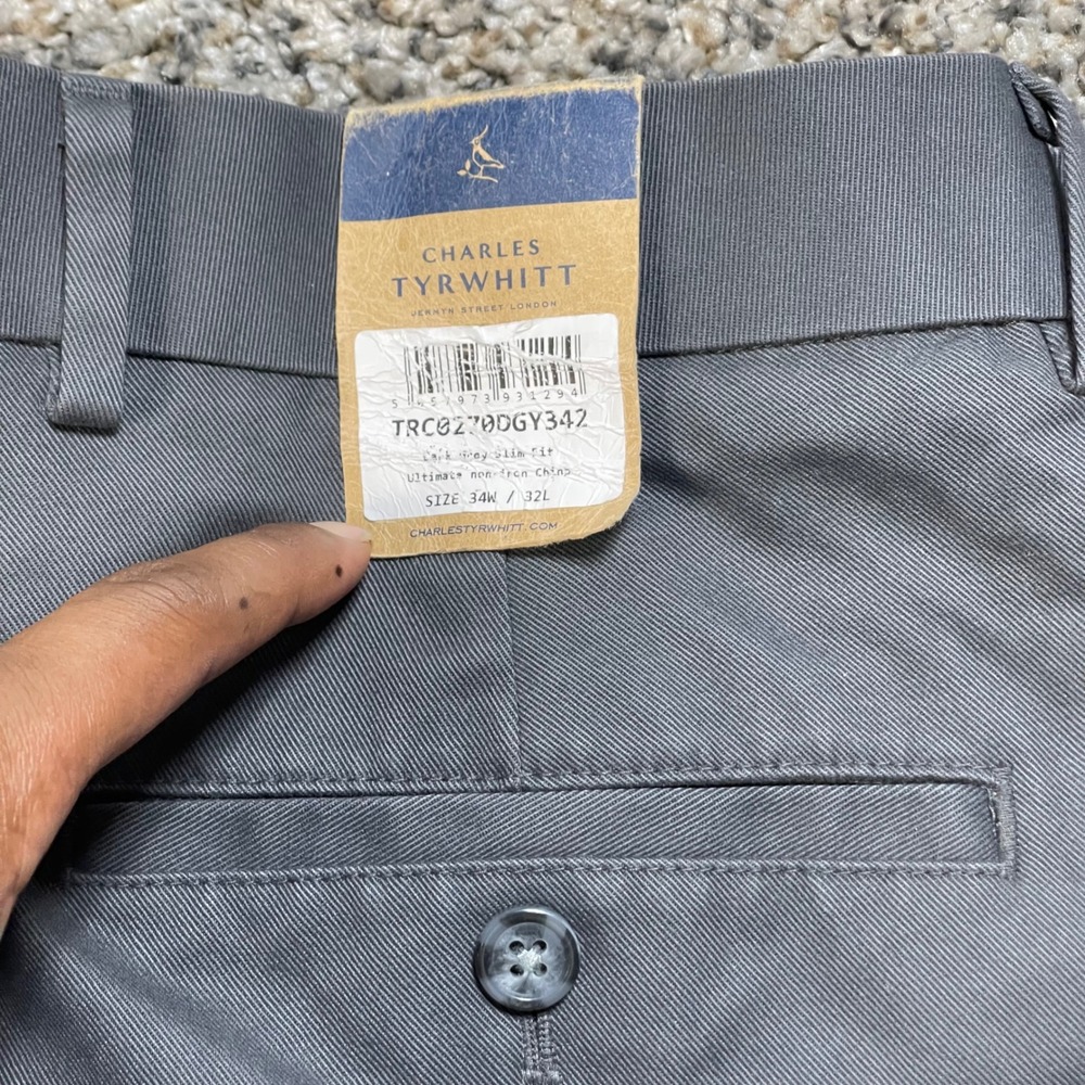 Charles Tyrwhitt Dark Charcoal Gray Chinos - Picture 8 of 8